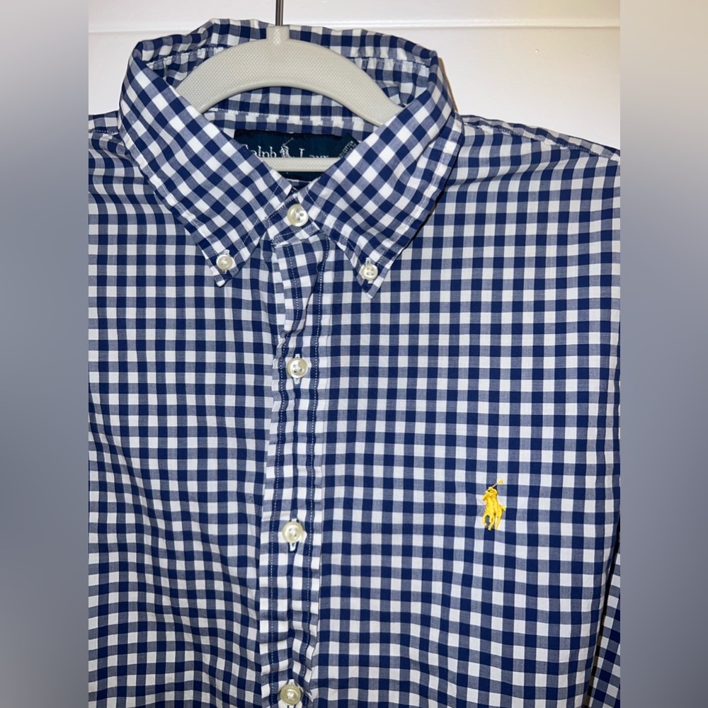Polo Ralph Lauren men’s short sleeve button down shirt in navy check! Sz Medium